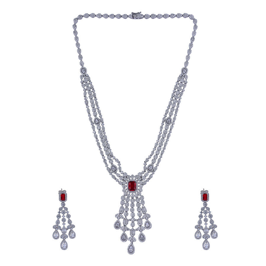 Eterna Scarlet 92.5 Silver Necklace set