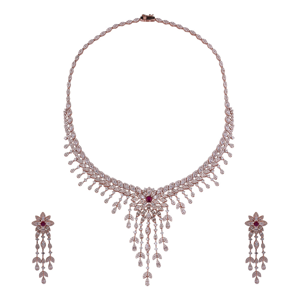 Crimson Cascade Silver Necklace Set
