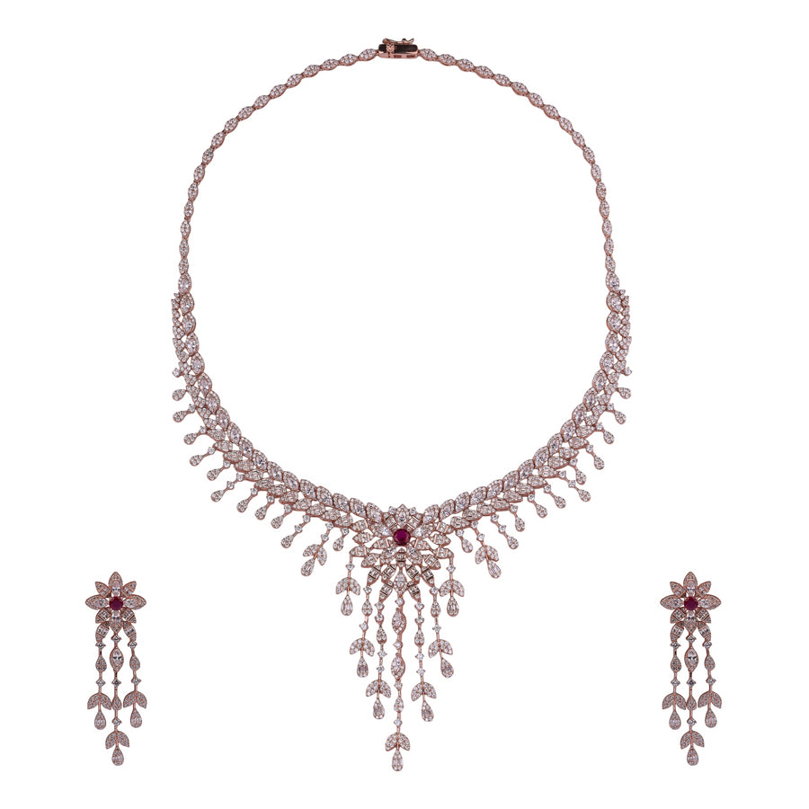 Crimson Cascade Silver Necklace Set