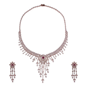 Crimson Cascade Silver Necklace Set