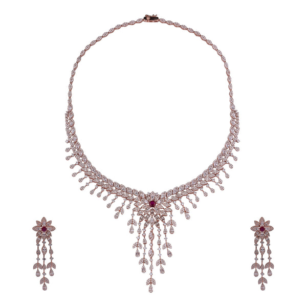 Crimson Cascade Silver Necklace Set
