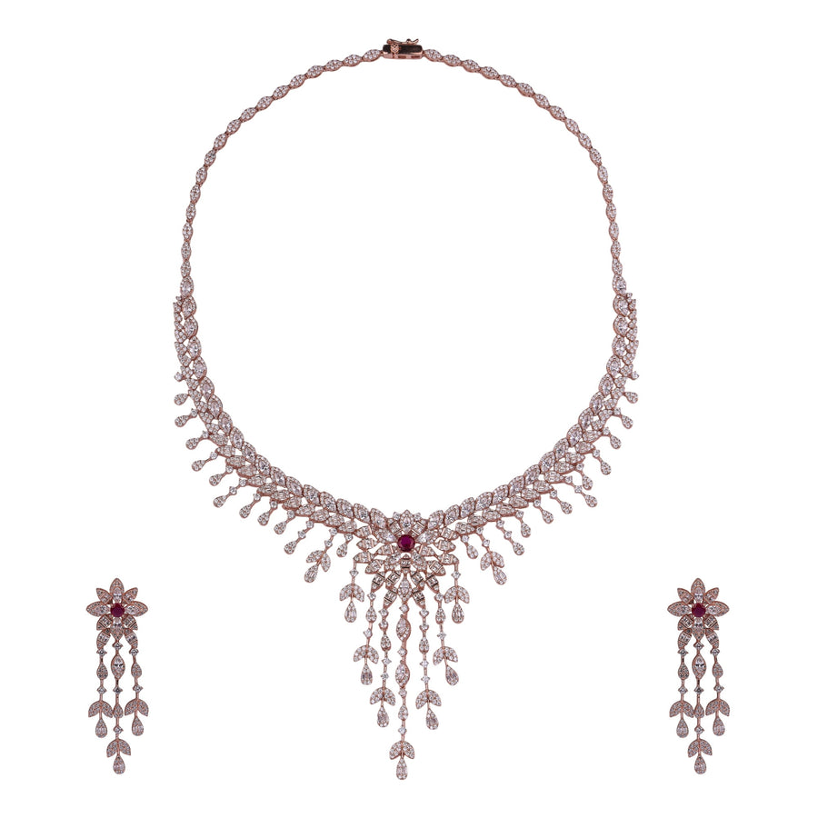 Crimson Cascade Silver Necklace Set