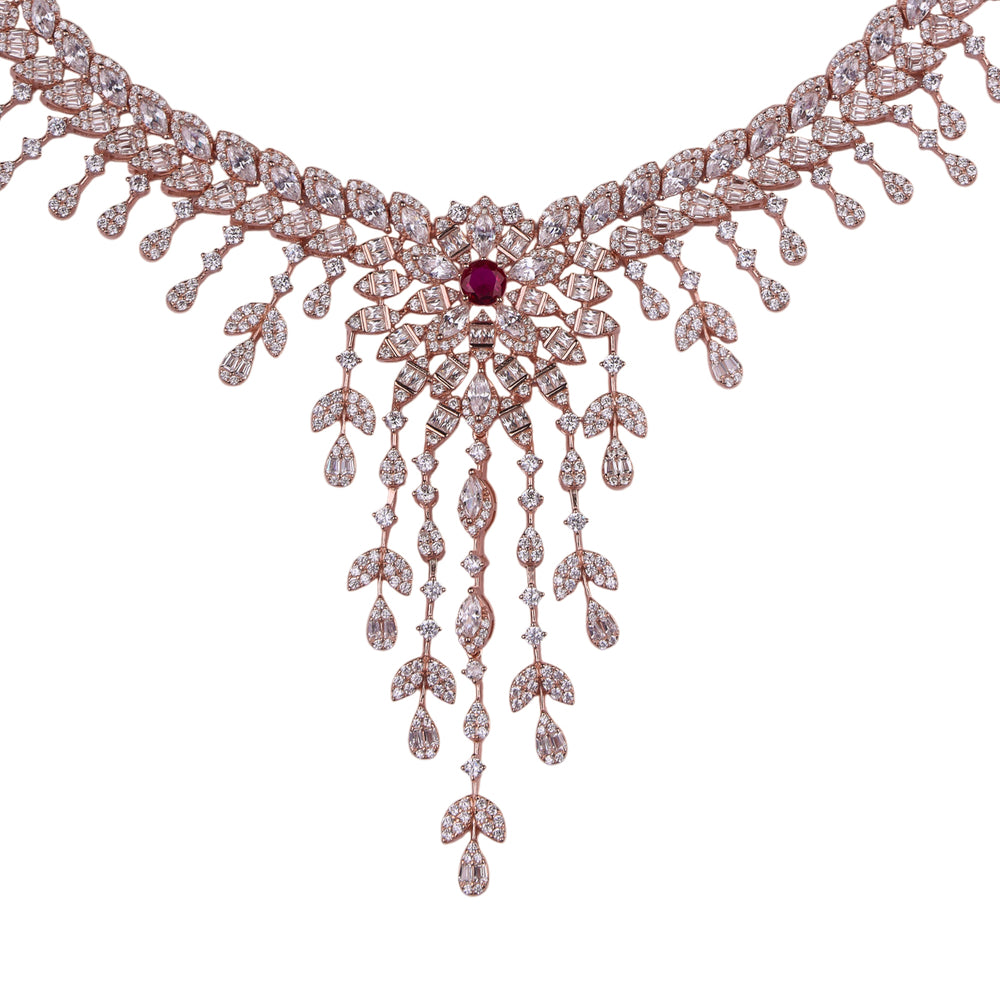 Crimson Cascade Silver Necklace Set
