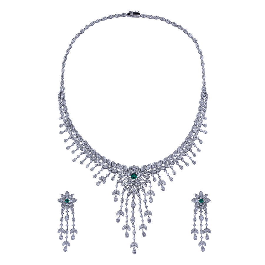 Emerald Bloom Silver Set