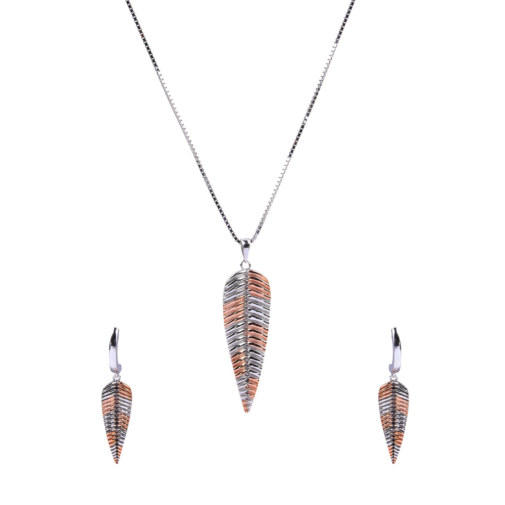 Dual Tone Leaf Pendant Set