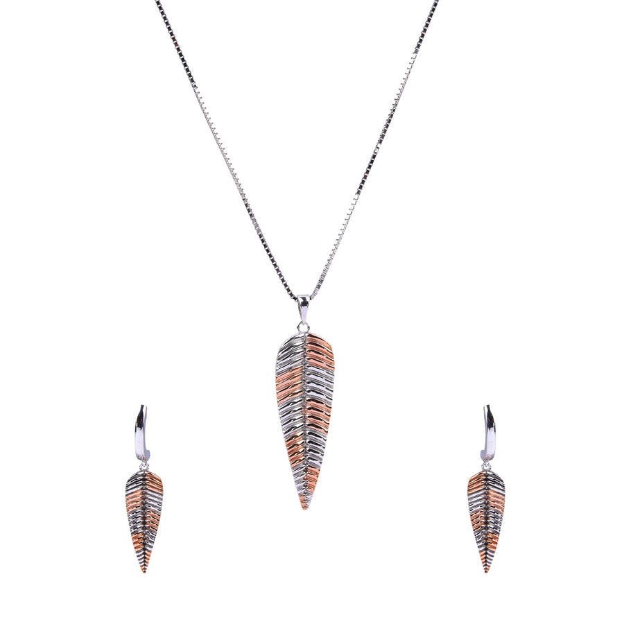 Dual Tone Leaf Pendant Set